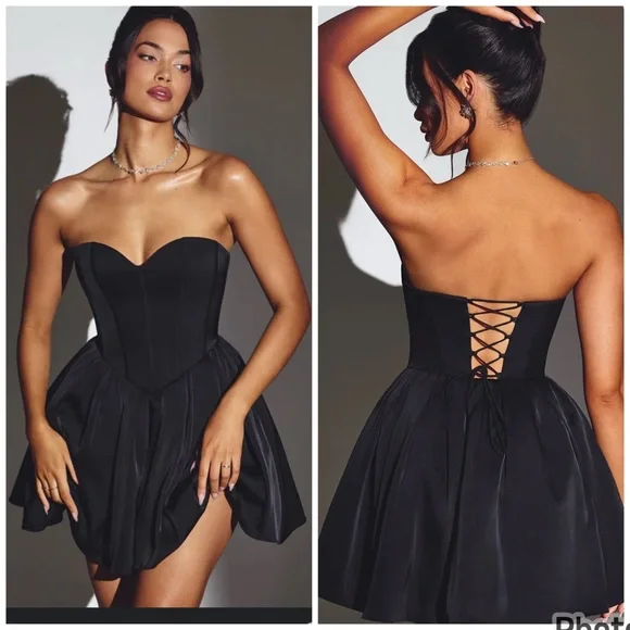 Oh Polly Corset Tulle Mini Dress in Jet Black ballet-inspired mini dress - Picture 1 of 10